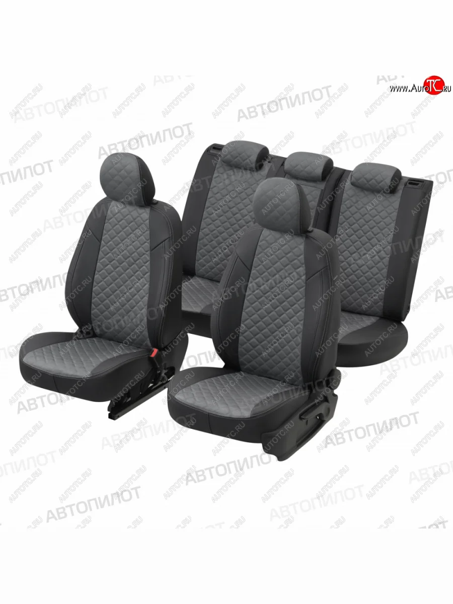 Чехлы сидений (экокожа/алькантара, 40/60, подлок) Автопилот Ромб  Audi A6 (1997-2004) C5 (черный/серый)  в Перми Пермском крае