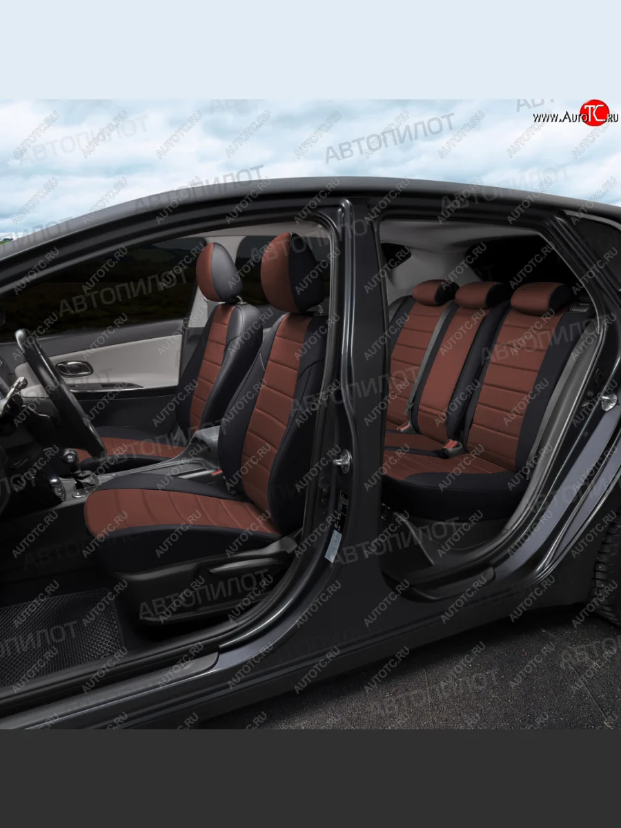 Чехлы сидений (экокожа/алькантара, сплошная с вырезом под подл.) Автопилот Audi A6 C5 дорестайлинг, седан (1997-2001) (черный/шоколад)  в Перми Пермском крае