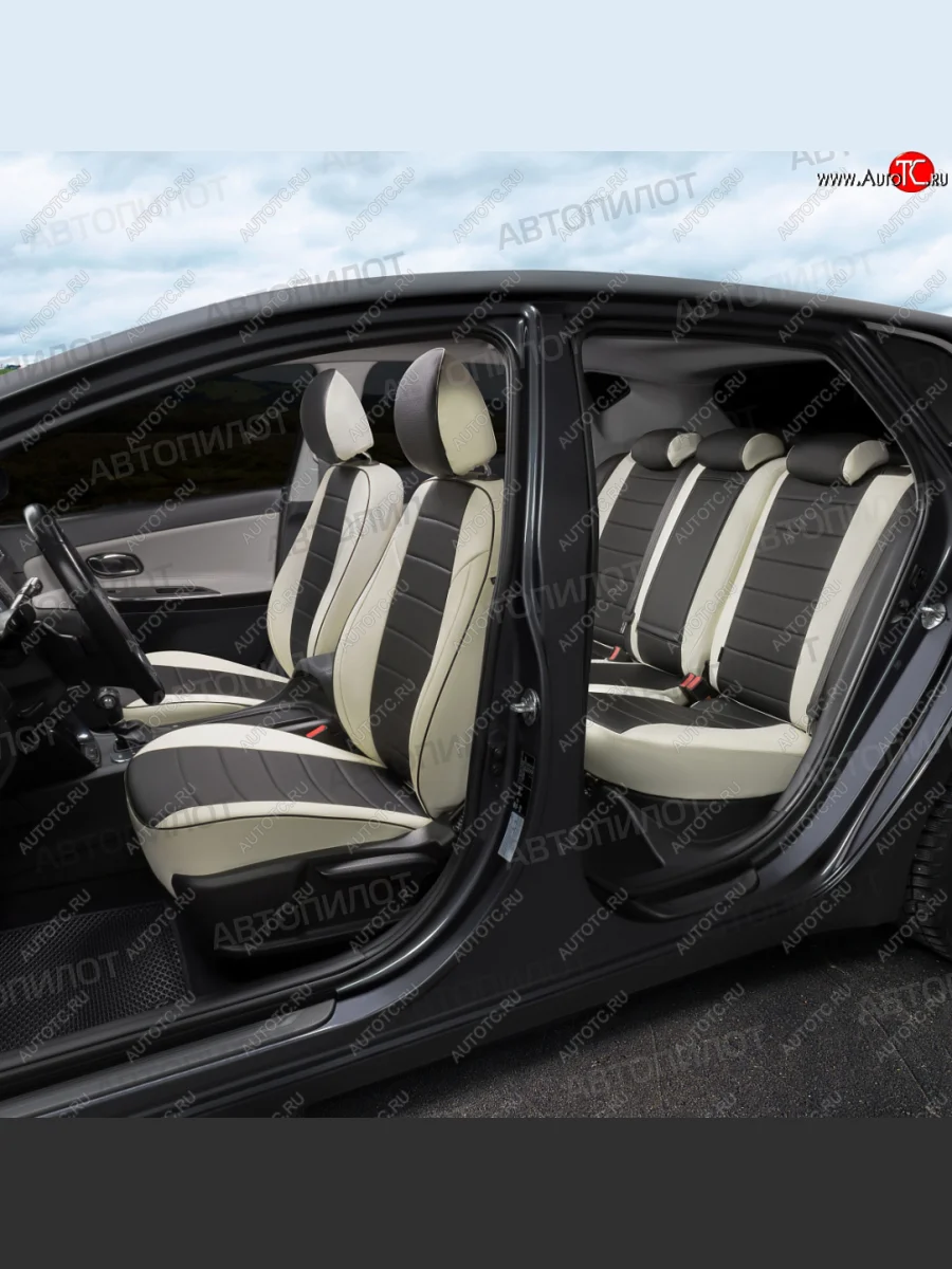 Чехлы сидений (экокожа, 40/60) Автопилот	 Audi A6 C6 дорестайлинг, седан (2004-2008) (белый/черный)  в Перми Пермском крае