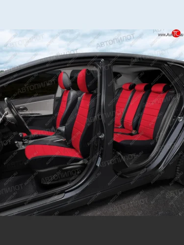 Чехлы сидений (экокожа/алькантара) Автопилот (черный/красный) Audi A6  C7 (2010-2018) дорестайлинг, седан, рестайлинг, седан