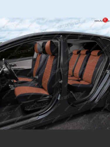 Чехлы сидений (экокожа) Автопилот (черный/темно-коричневый) Audi A6 C7 дорестайлинг, седан (2010-2014)