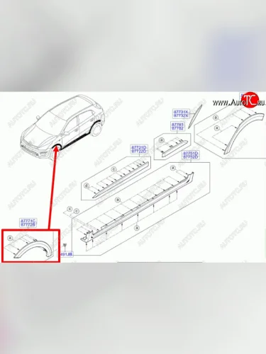 Накладка арки переднего левого крыла BodyParts KIA Rio X-line (2017-2021)