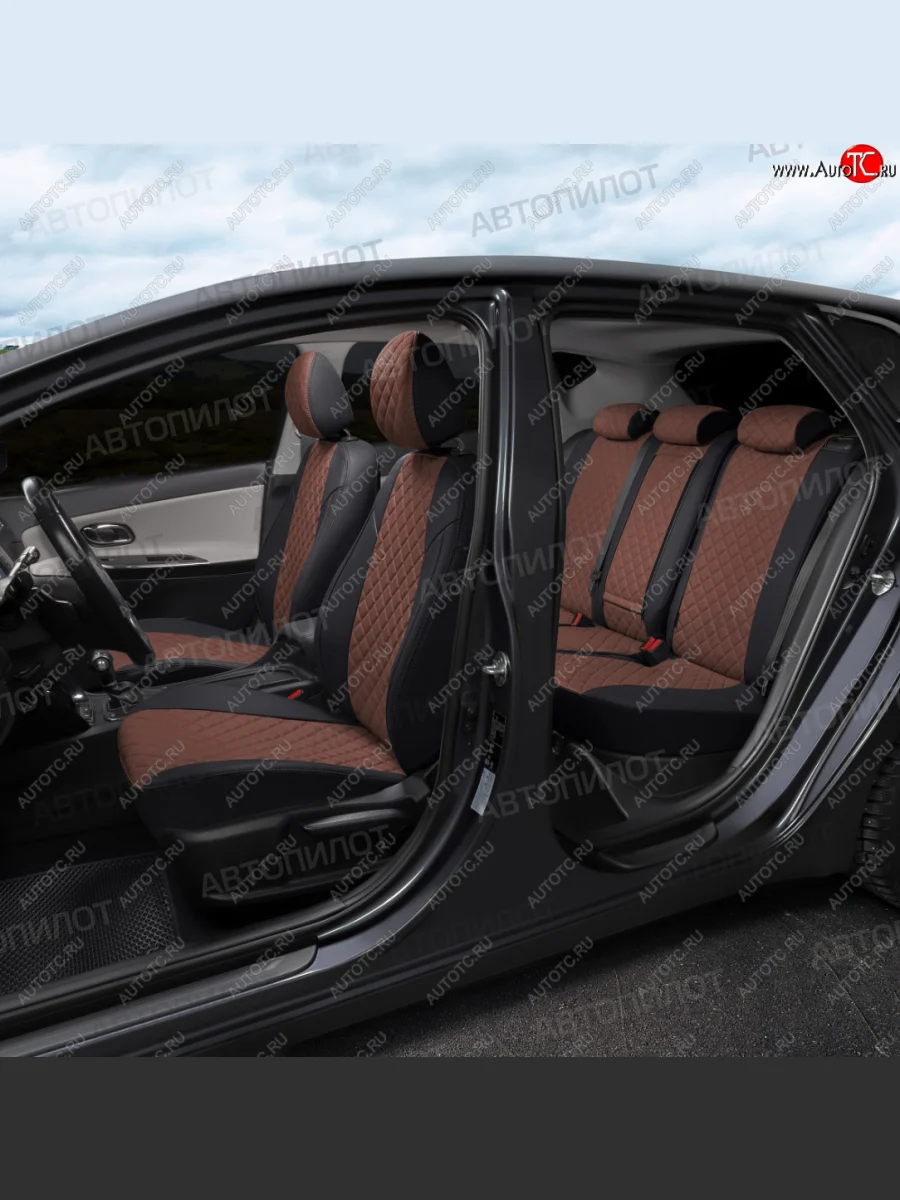 Чехлы сидений (экокожа) Автопилот Ромб Audi A6 C7 дорестайлинг, седан (2010-2014) (черный/темно-коричневый)  в Керчи Республика Крым