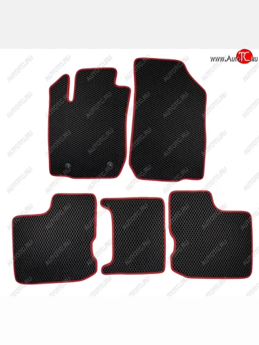 Комплект ковриков в салон (чёрные, красная окантовка) Klever EVA Honda Fit 4 GR дорестайлинг (2019-2022)