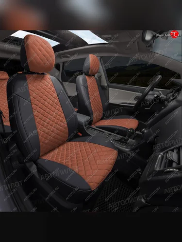 Чехлы сидений (экокожа/алькантара) Автопилот Ромб (черный/коричневый) Nissan Micra  K12 (2002-2010) 5 дв. дорестайлинг, 5 дв. 2-ой рестайлинг