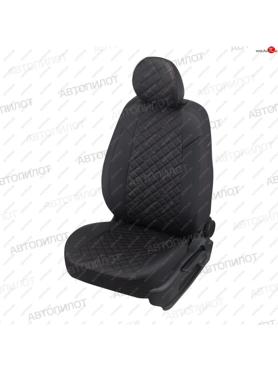 Чехлы сидений (экокожа, 40/60) Автопилот Ромб Volkswagen Polo Mk4 9N1 хэтчбэк 5 дв. дорестайлинг (2001-2005) (черный/красная строчка)  в Воронеже Воронежской области