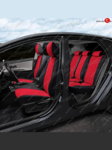 Чехлы сидений (экокожа/алькантара) Автопилот Ромб (черный/красный) ГАЗ Баргузин  2217 автобус (1998-2025) дорестайлинг, 1-ый рестайлинг, 2-ой рестайлинг