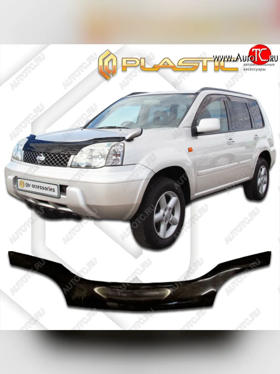 Дефлектор капота CA-Plastiс Nissan X-trail 1 T30 дорестайлинг (2000-2003) (серия Сlassic черный, Без надписи)  в Керчи Республика Крым