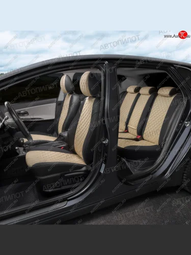 Чехлы сидений (экокожа/алькантара, 40/60) Автопилот Ромб (черный/бежевый) Changan CS35 (2012-2021)
