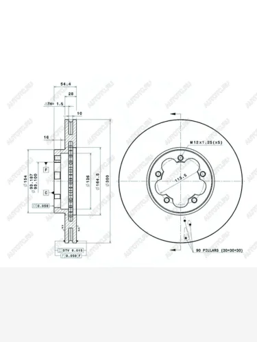 Передний тормозной диск (вентилируемый, 300 мм) SAT Ford Transit цельнометаллический фургон (2006-2014)