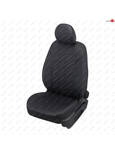 Чехлы сидений (экокожа) Автопилот Ромб (черный/синяя строчка) Daewoo Sense Т100 седан (1997-2008)