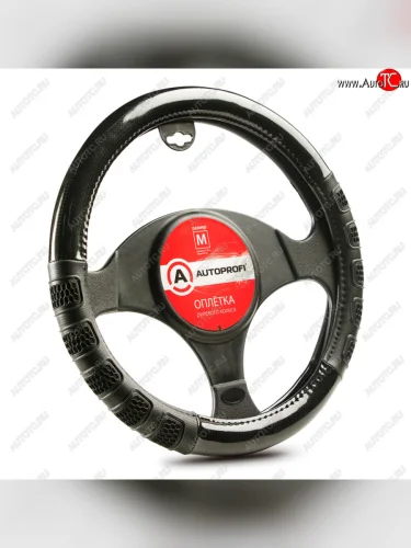 Оплётка руля (35-37см. (S), чёрная экокожа, чёрные 3D вставки) AUTOPROFI (Чёрный/чёрный) 