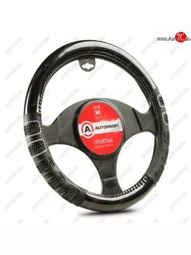 Оплётка руля (35-37см. (S), чёрная экокожа, серые 3D вставки) AUTOPROFI (Чёрный/серый) 
