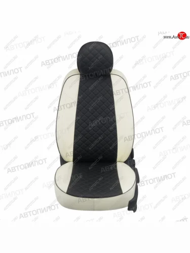 Чехлы сидений (экокожа, сплош.) Автопилот Ромб (белый/черный) Honda Civic ES седан дорестайлинг (2000-2003)