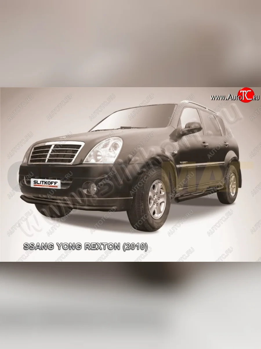 Защита переднего бампер Slitkoff SSANGYONG Rexton Y250 (2006-2012) (Цвет: чёрный)  с доставкой в г. Керчь