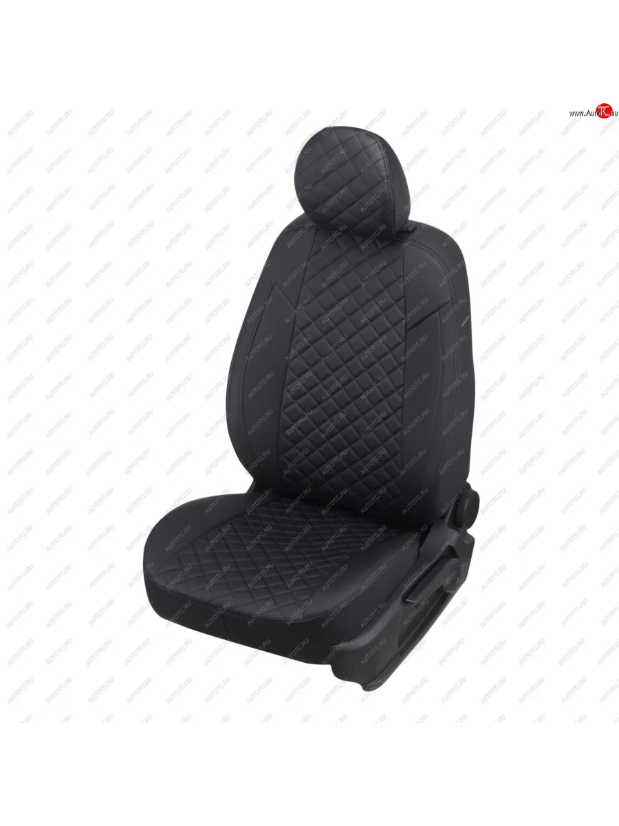 Чехлы сидений (экокожа) Автопилот Ромб Hyundai Matrix 1 FC дорестайлинг (2001-2005) (черный/синяя строчка)  в Керчи Республика Крым