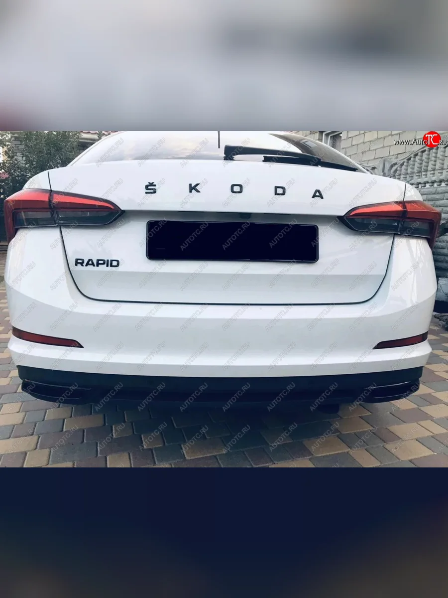Имитация насадок глушителя RS Style MV-Tuning Skoda Rapid MK2 хэтчбэк 5 дв. рестайлинг (2019-2024) (BLACK (чёрный глянец))  в Перми Пермском крае
