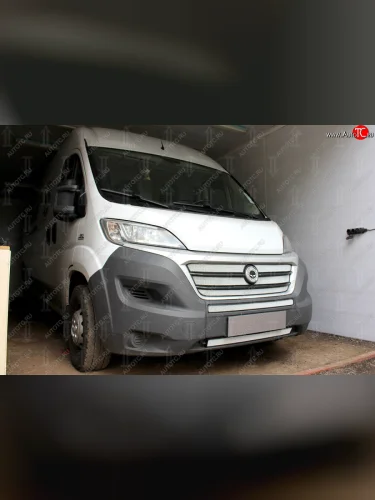 Защитная сетка в бампер (низ, 2 части, ячейка 3х7 мм) Alfeco Стандарт (Хром) Fiat Ducato 290 (2014-2025)