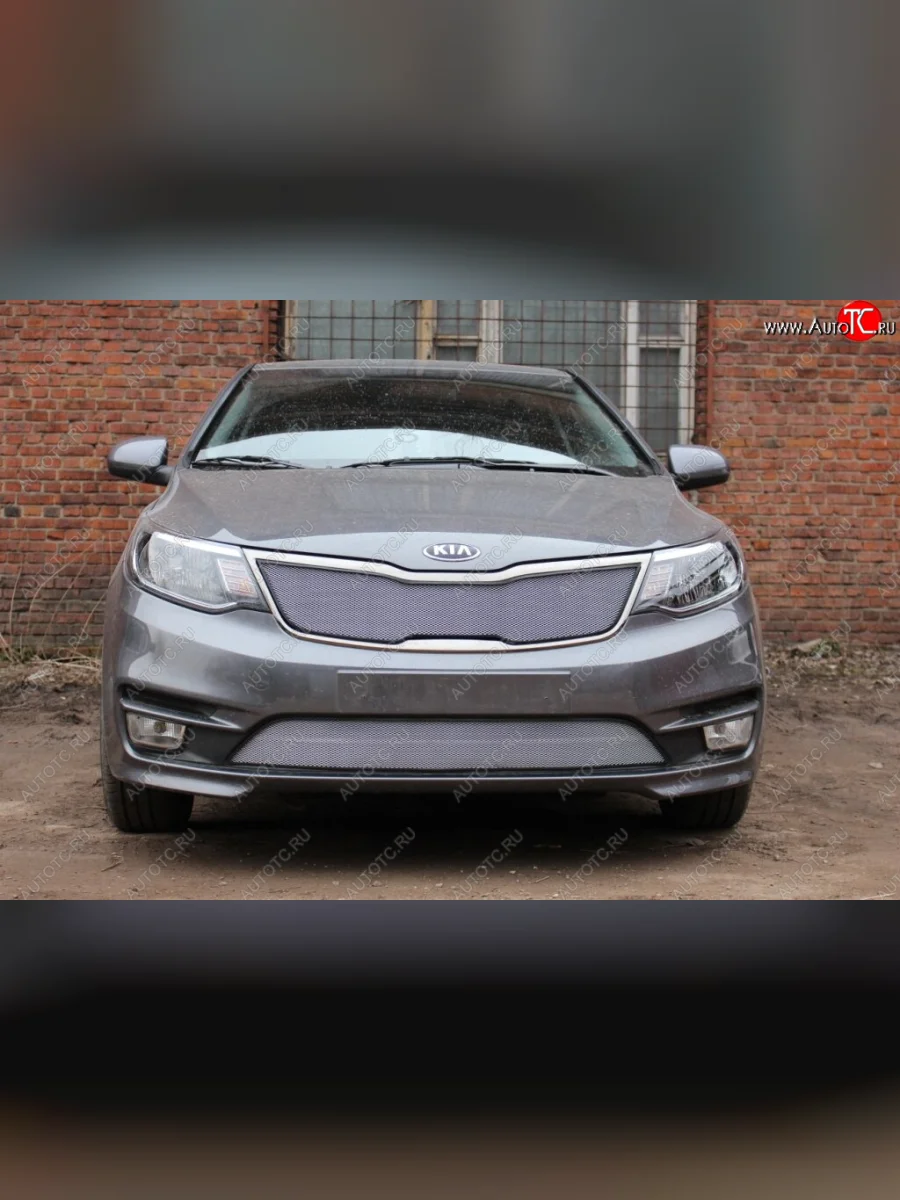 Защитная сетка в бампер (низ, ячейка 3х7 мм) Alfeco Стандарт KIA Rio 3 QB хэтчбек 5 дв. рестайлинг (2015-2017) (Хром)  в Керчи Республика Крым