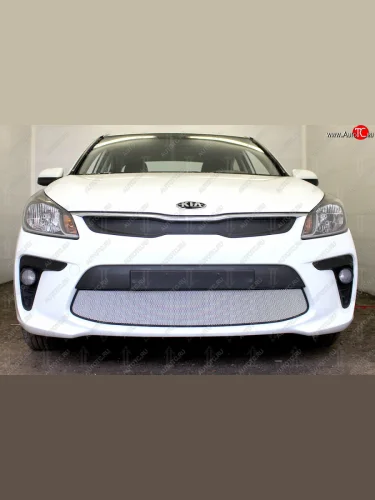 Защитная сетка в бампер (низ, ячейка 3х7 мм) Alfeco Стандарт (Хром) KIA Rio 4 FB дорестайлинг седан (2016-2020)