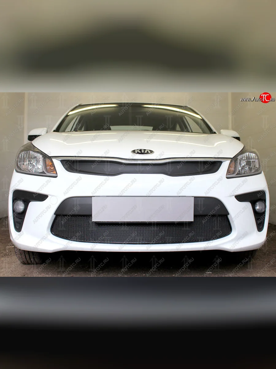 Защитная сетка в бампер (низ, ячейка 4х10 мм) Alfeco Премиум  KIA Rio (2017-2020) 4 YB (Чёрная)  в Воронеже Воронежской области
