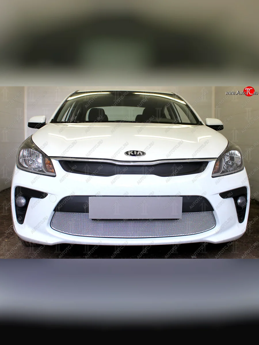 Защитная сетка в бампер (низ, ячейка 4х10 мм) Alfeco Премиум  KIA Rio (2017-2020) 4 YB (Хром)  в Воронеже Воронежской области