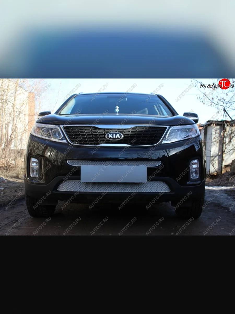 Защитная сетка в бампер (середина, ячейка 4х10 мм) Alfeco Премиум KIA Sorento XM рестайлинг (2012-2015) (Хром)  в Перми Пермском крае