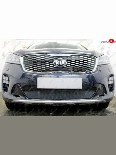 Защитная сетка в бампер (низ, ячейка 3х7 мм) Alfeco Стандарт (Чёрная) KIA Sorento UM/Prime рестайлинг (2018-2020)