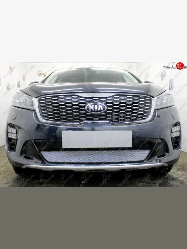 Защитная сетка в бампер (низ, ячейка 3х7 мм) Alfeco Стандарт (Хром) KIA Sorento UM/Prime рестайлинг (2018-2020)