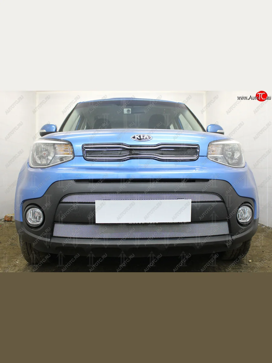 Защитная сетка в бампер (2 части, ячейка 3х7 мм) Alfeco Стандарт KIA Soul PS рестайлинг (2017-2019) (Хром)  в Самаре Самарской области