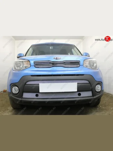 Защитная сетка в бампер (2 части, с парктроником, ячейка 3х7 мм) Alfeco Стандарт (Хром) KIA Soul PS рестайлинг (2017-2019)