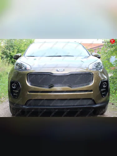 Защитная сетка в бампер (низ, ячейка 3х7 мм) Alfeco Стандарт (Чёрная) KIA Sportage  4 QL (2016-2018) дорестайлинг