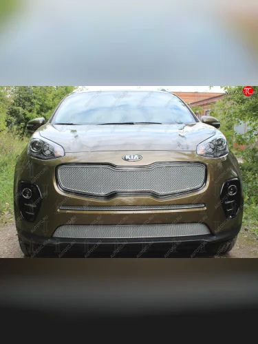 Защитная сетка в бампер (низ, ячейка 4х10 мм) Alfeco Премиум (Хром) KIA Sportage  4 QL (2016-2018) дорестайлинг