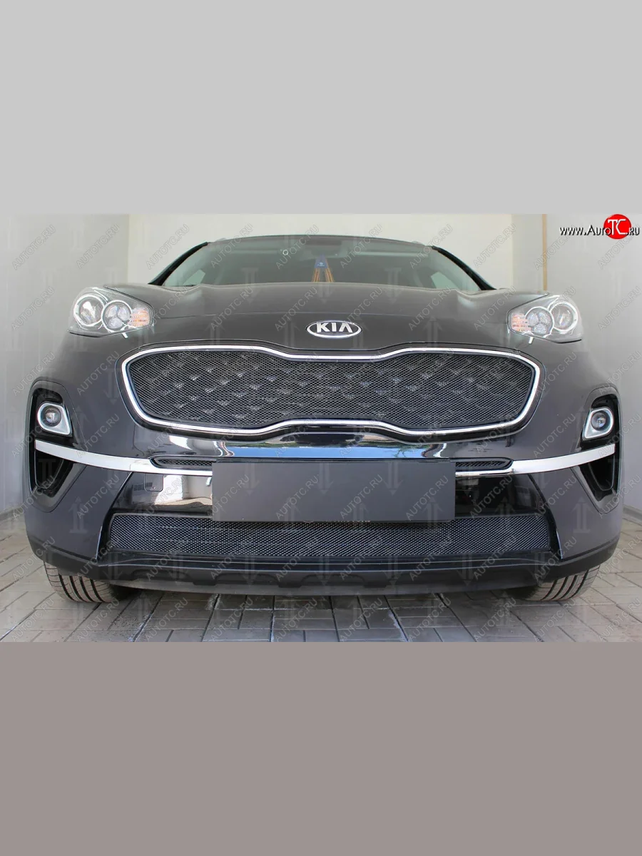 Защитная сетка в бампер (низ, с датчиком ACC, ячейка 3х7 мм) Alfeco Стандарт  KIA Sportage (2018-2022) 4 QL (Чёрная)  в Воронеже Воронежской области