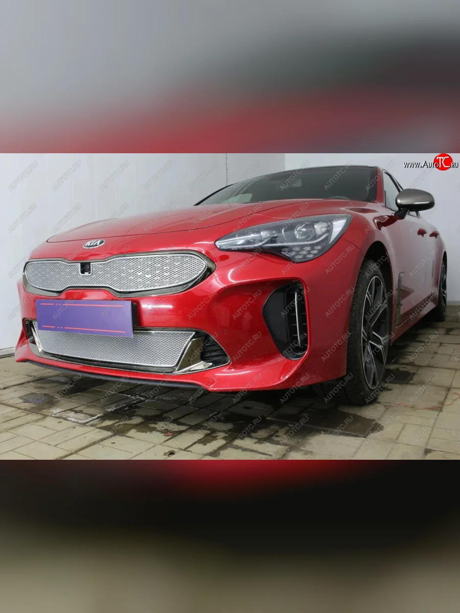 Защитная сетка в бампер (верх, ячейка 4х10 мм) Alfeco Премиум KIA Stinger (2017-2025) (Хром)  в Самаре Самарской области