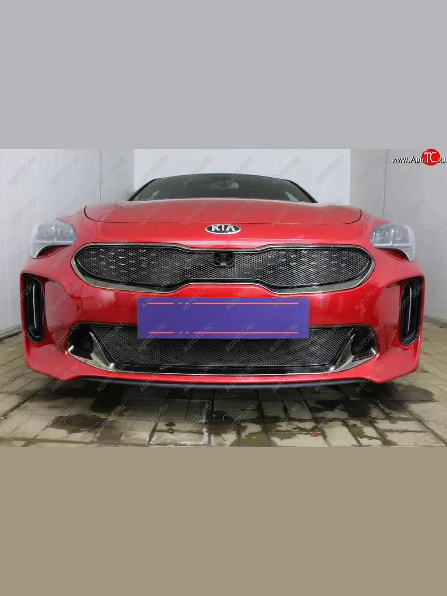 Защитная сетка в бампер (низ, ячейка 4х10 мм) Alfeco Премиум KIA Stinger (2017-2025) (Чёрная)  в Самаре Самарской области