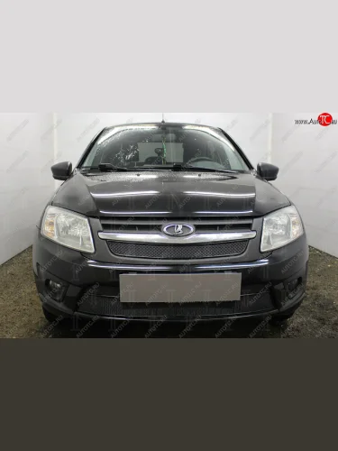 Защитная сетка в бампер (2 части, ячейка 4х10 мм) Alfeco Премиум (Чёрная) Лада ВАЗ Гранта 1 2191 лифтбэк дорестайлинг  (2011-2013)