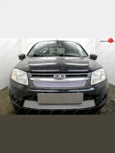 Защитная сетка в бампер (2 части, ячейка 4х10 мм) Alfeco Премиум (Хром) Лада ВАЗ Гранта 1 2191 лифтбэк дорестайлинг  (2011-2013)