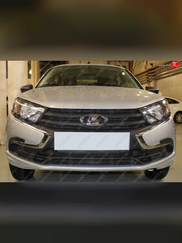 Защитная сетка в бампер (3 части, ячейка 3х7 мм) Alfeco Стандарт (Чёрная) Лада ВАЗ Гранта FL ( 2191,  2190,  2194,  2192) (2018-2025) лифтбек, седан, универсал, хэтчбек