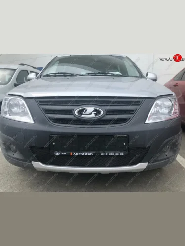 Защитная сетка в бампер (верхние, 4 части, ячейка 3х7 мм) Alfeco Стандарт (Чёрный) Лада ВАЗ Ларгус (2021-2025) рестайлинг R90