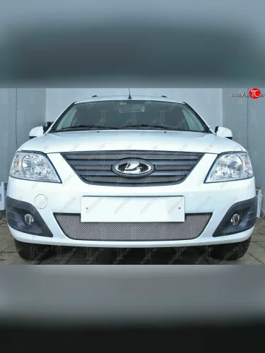 Защитная сетка в бампер (верхние, 4 части, ячейка 3х7 мм) Alfeco Стандарт (Хром) Лада ВАЗ Ларгус (2021-2025) рестайлинг R90