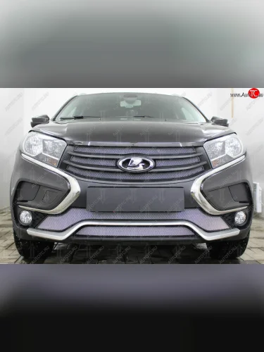 Защитная сетка в бампер (верхние, 4 части, ячейка 3х7 мм) Alfeco Стандарт (Хром) Лада ВАЗ XRAY (2016-2022)