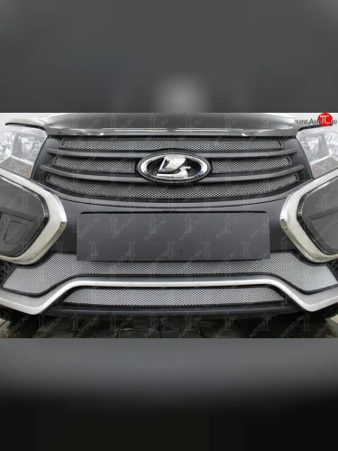 Защитная сетка в бампер (низ, 2 части, ячейка 3х7 мм) Alfeco Стандарт (Хром) Лада ВАЗ XRAY Cross (2018-2022)