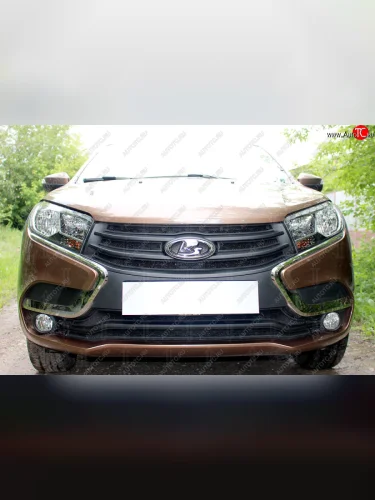 Защитная сетка в бампер (низ, 2 части, ячейка 3х7 мм) Alfeco Стандарт (Чёрная) Лада ВАЗ XRAY (2016-2022)