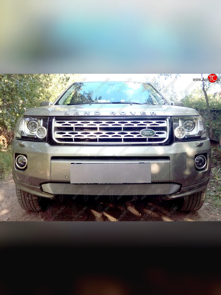 Защитная сетка в бампер (бензин, низ, ячейка 3х7 мм) Alfeco Стандарт Land Rover Freelander L359 1-ый рестайлинг (2010-2012) (Хром)  в Керчи Республика Крым