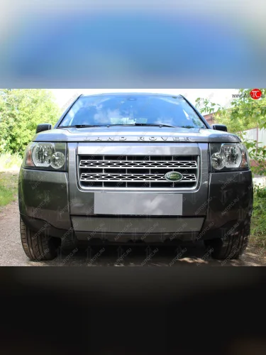 Защитная сетка в бампер (низ, ячейка 3х7 мм) Alfeco Стандарт (Хром) Land Rover Freelander L359 дорестайлинг (2006-2010)