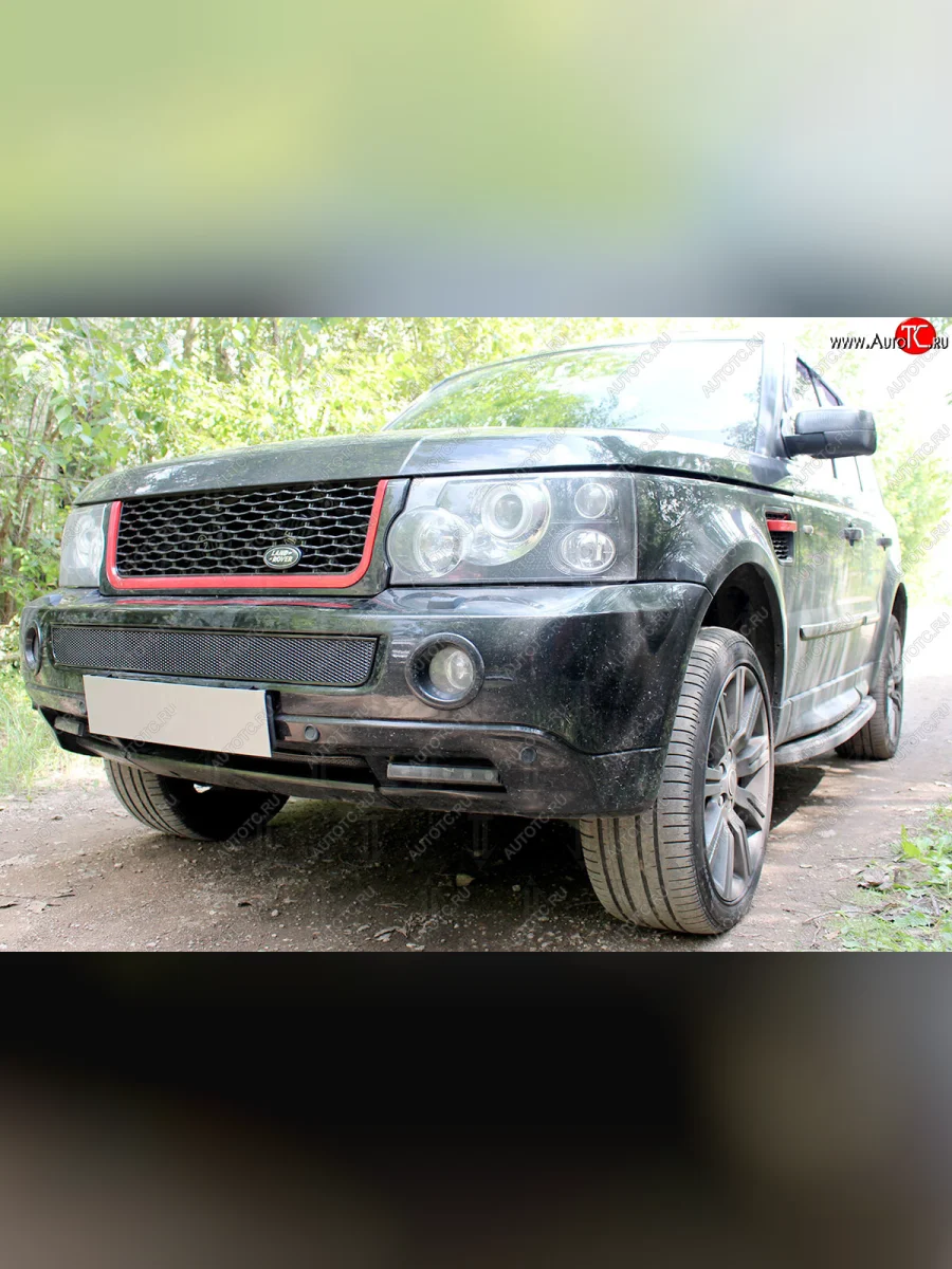Защитная сетка в бампер (низ, ячейка 4х10 мм) Alfeco Премиум Land Rover Range Rover Sport 1 L320 дорестайлинг (2005-2009) (Чёрная)  в Перми Пермском крае