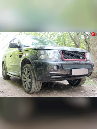 Защитная сетка в бампер (середина, ячейка 4х10 мм) Alfeco Премиум (Чёрная) Land Rover Range Rover Sport 1 L320 дорестайлинг (2005-2009)