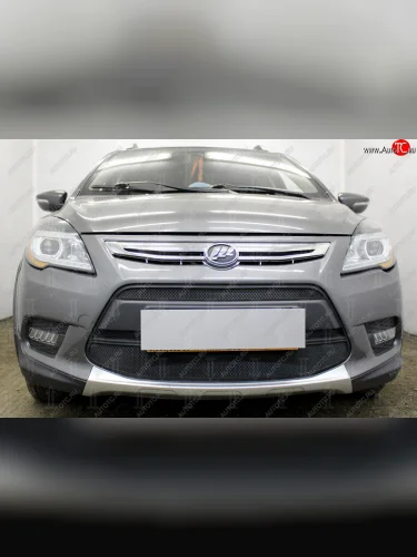 Защитная сетка в бампер (2 части, ячейка 3х7 мм) Alfeco Стандарт (Чёрная) Lifan X50 (2015-2025)