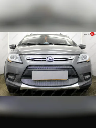 Защитная сетка в бампер (2 части, ячейка 3х7 мм) Alfeco Стандарт (Хром) Lifan X50 (2015-2025)